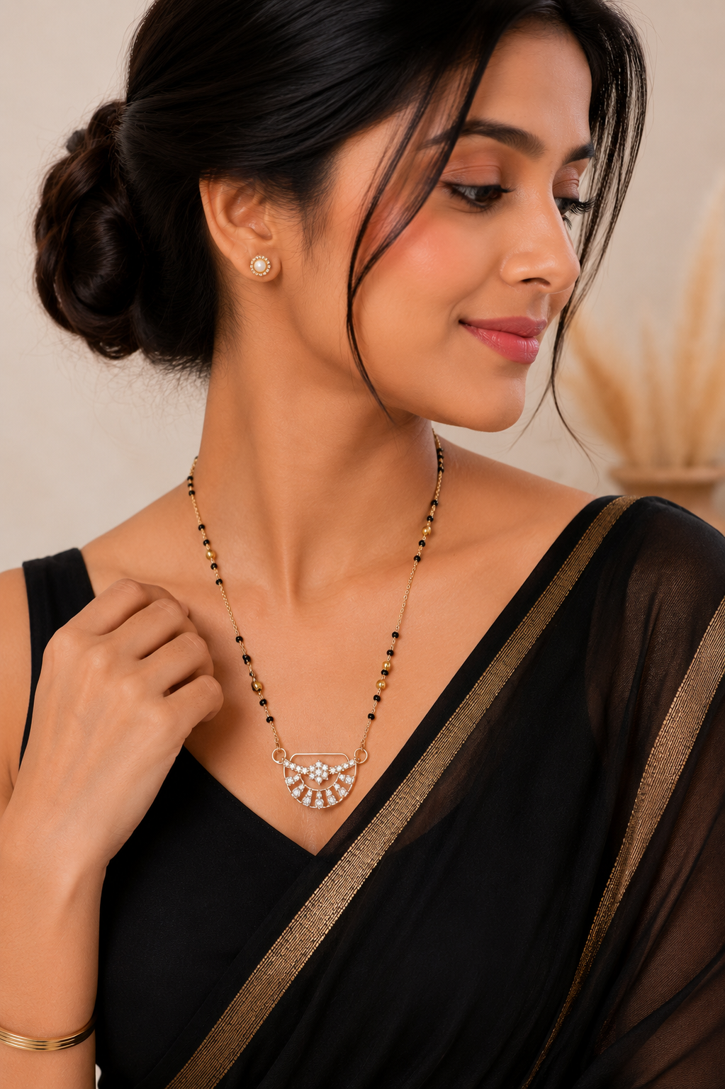 Anti-Tarnish American Diamond Floral Moon Mangalsutra