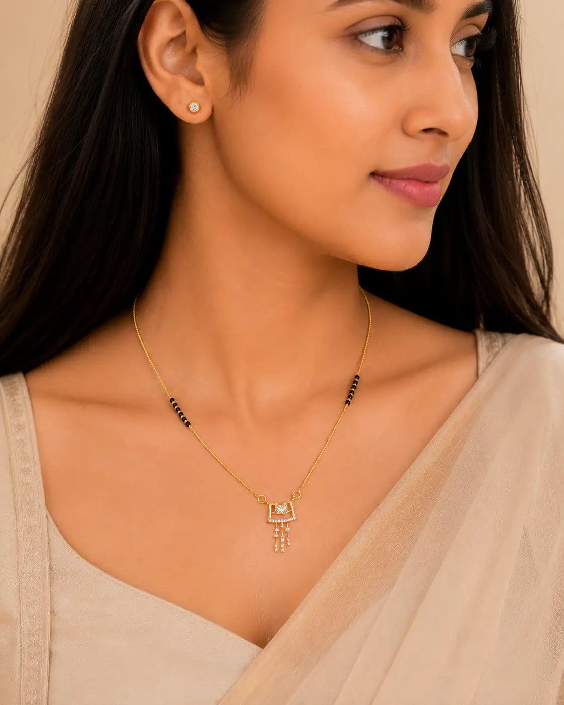 Anti-Tarnish American Diamond Geometric Hanging Mangalsutra