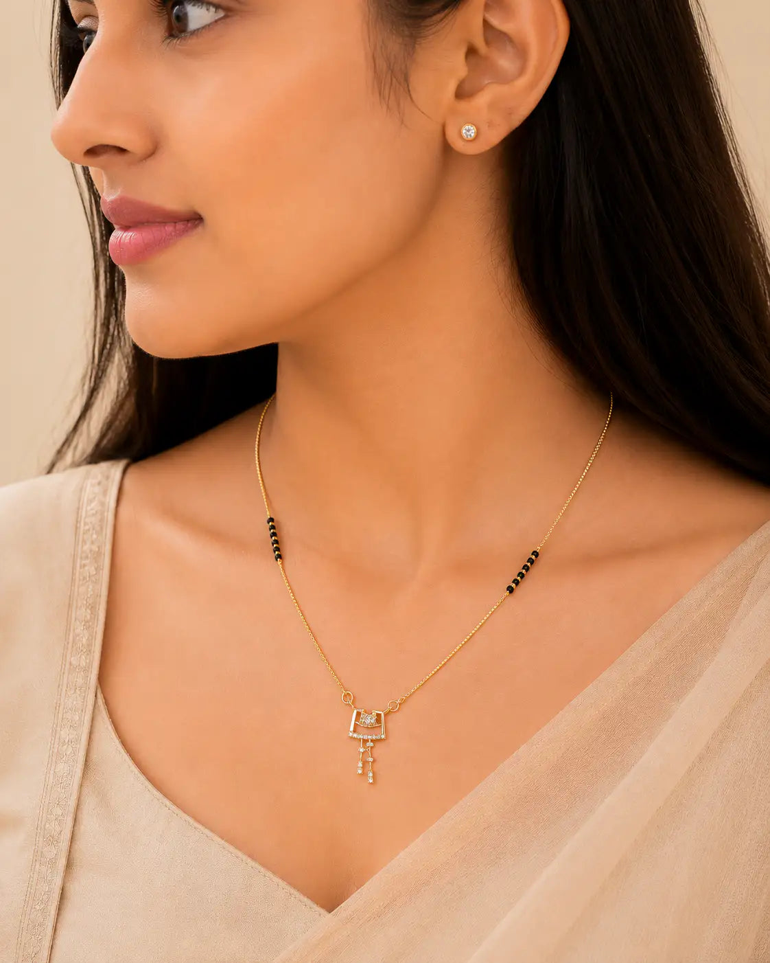 Anti-Tarnish American Diamond Geometric Hanging Mangalsutra