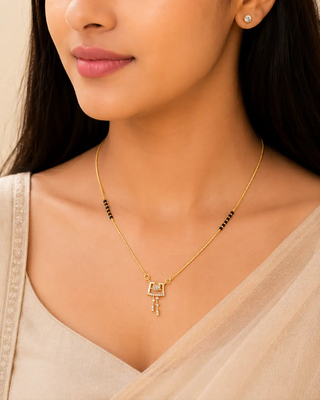 Anti-Tarnish American Diamond Geometric Hanging Mangalsutra