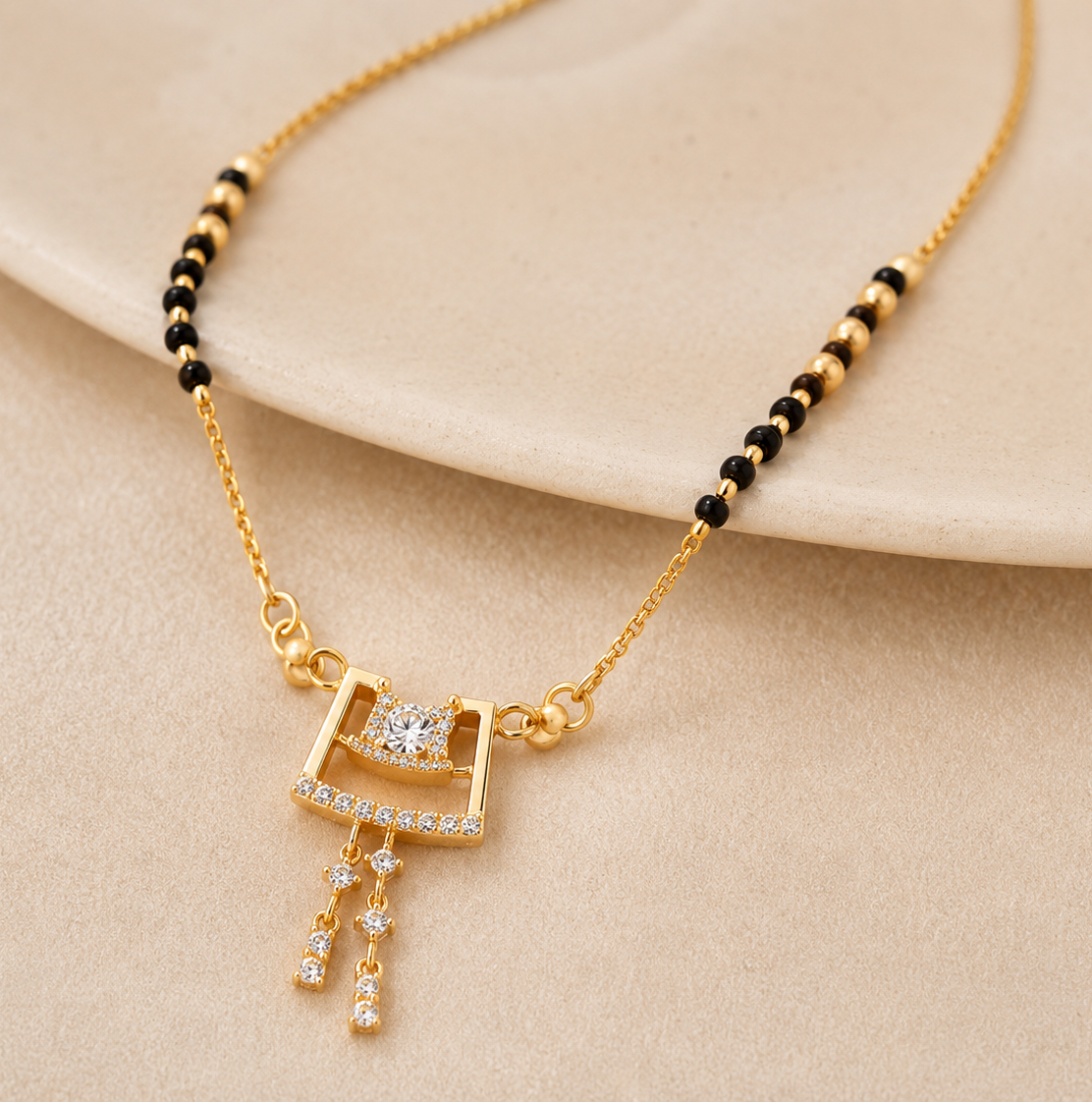 Anti-Tarnish American Diamond Geometric Hanging Mangalsutra