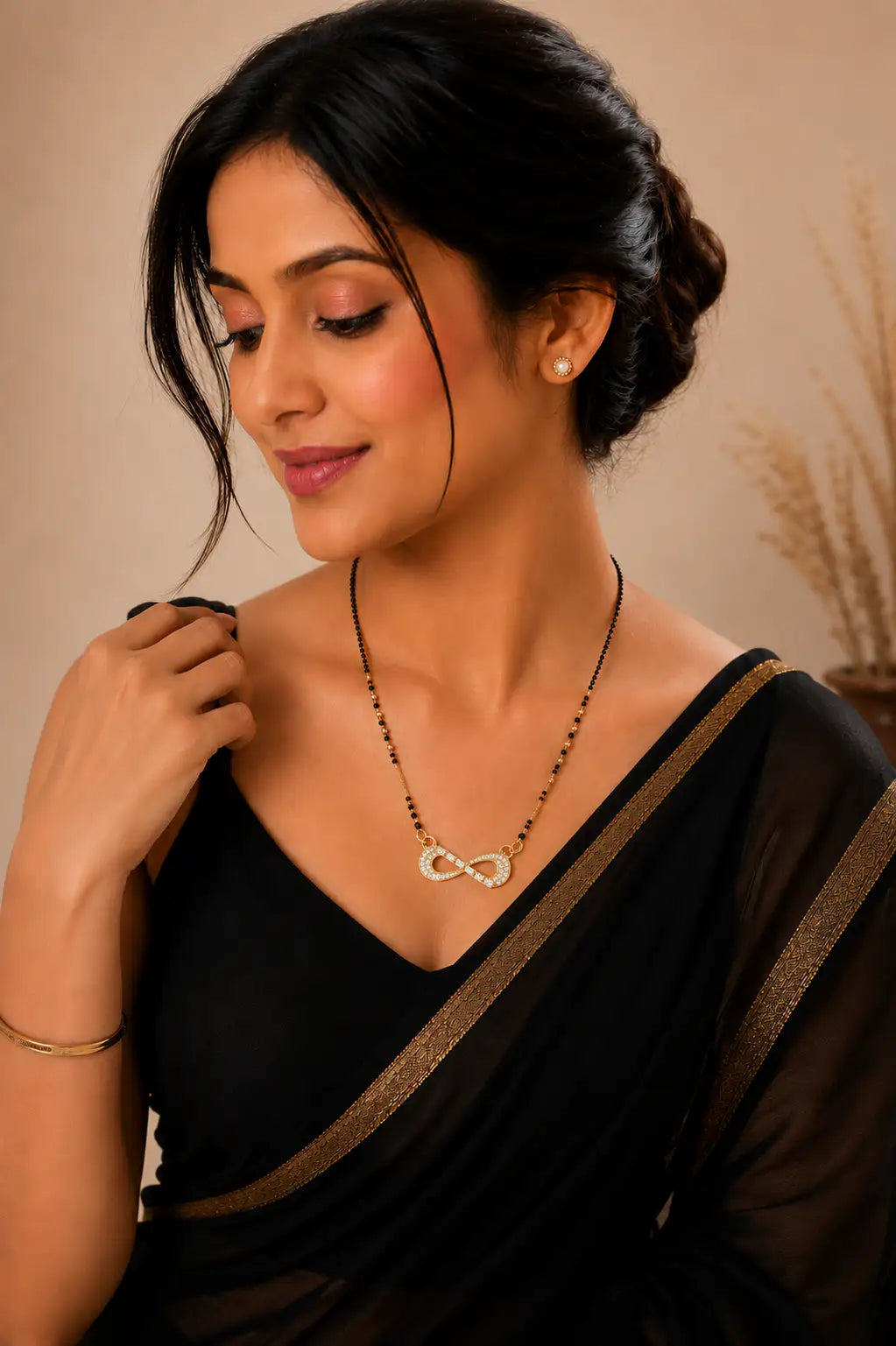 Anti-Tarnish American Diamond Infinity Gold Mangalsutra