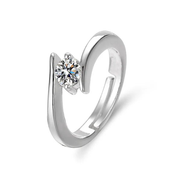 Anti Tarnish Contemporary Solitaire Silver Adjustable Finger Ring