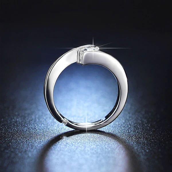 Anti Tarnish Contemporary Solitaire Silver Adjustable Finger Ring