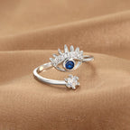 Anti Tarnish Evil Eye Themed Adjustable Silver Ring