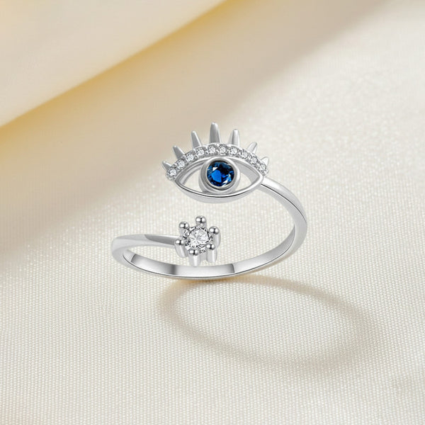 Anti Tarnish Evil Eye Themed Adjustable Silver Ring