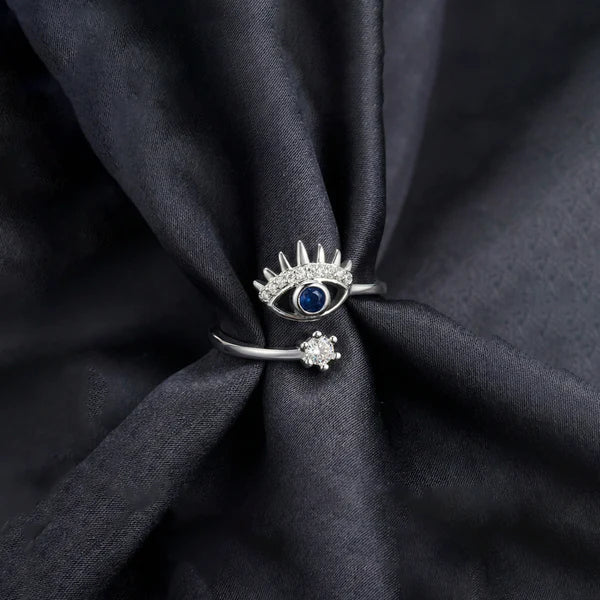 Anti Tarnish Evil Eye Themed Adjustable Silver Ring