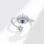 Anti Tarnish Evil Eye Themed Adjustable Silver Ring
