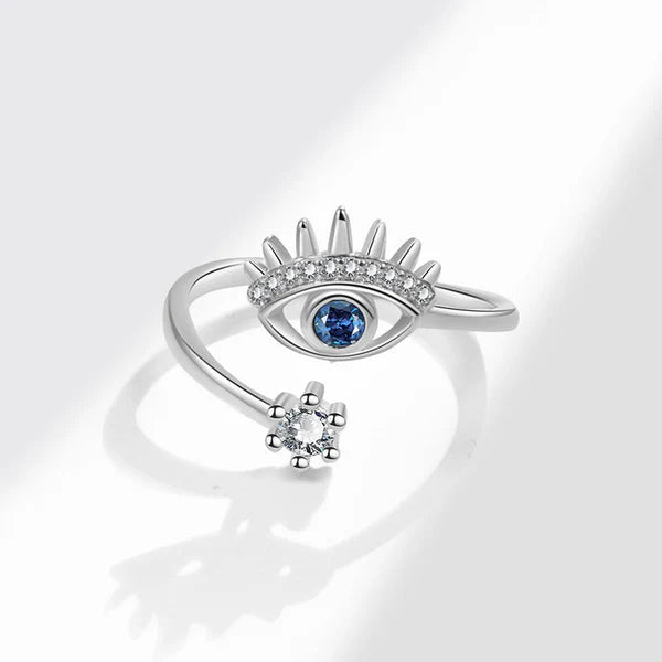 Anti Tarnish Evil Eye Themed Adjustable Silver Ring