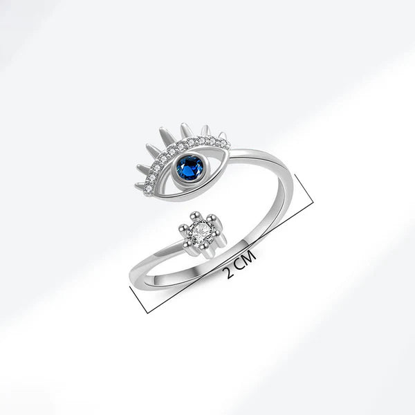 Anti Tarnish Evil Eye Themed Adjustable Silver Ring