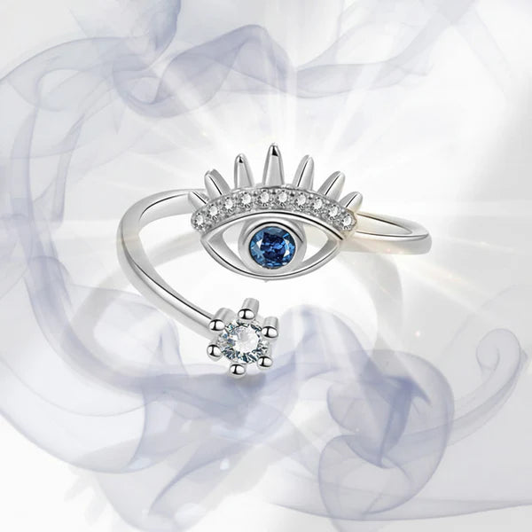 Anti Tarnish Evil Eye Themed Adjustable Silver Ring