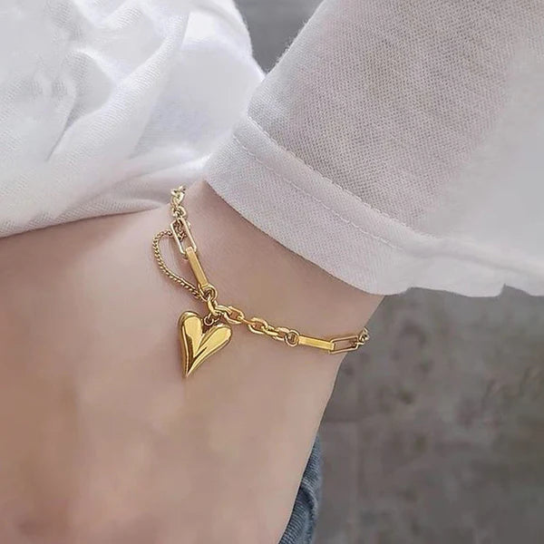 Anti Tarnish Gold-Plated Heart Themed Charm Bracelet