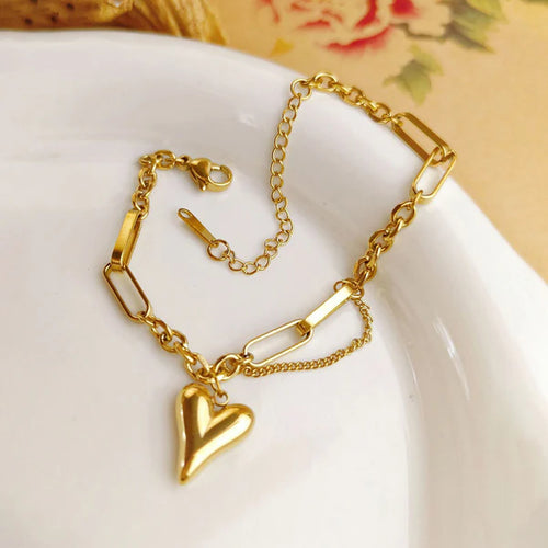 Anti Tarnish Gold-Plated Heart Themed Charm Bracelet