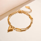 Anti-Tarnish Heart Themed Charm Gold Bracelet