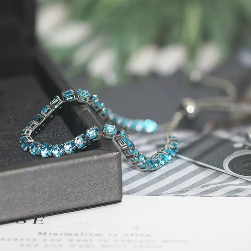 Anti Tarnish Round Cut Cubic Zirconia Blue Matrix Tennis Bracelet