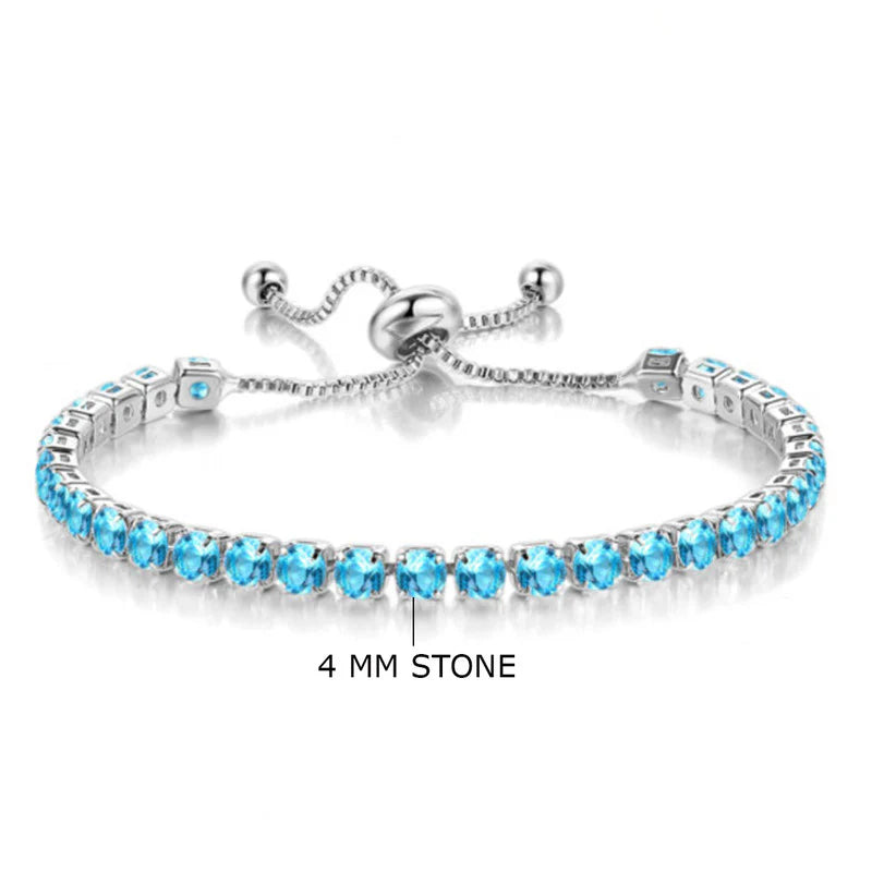 Anti Tarnish Round Cut Cubic Zirconia Blue Matrix Tennis Bracelet