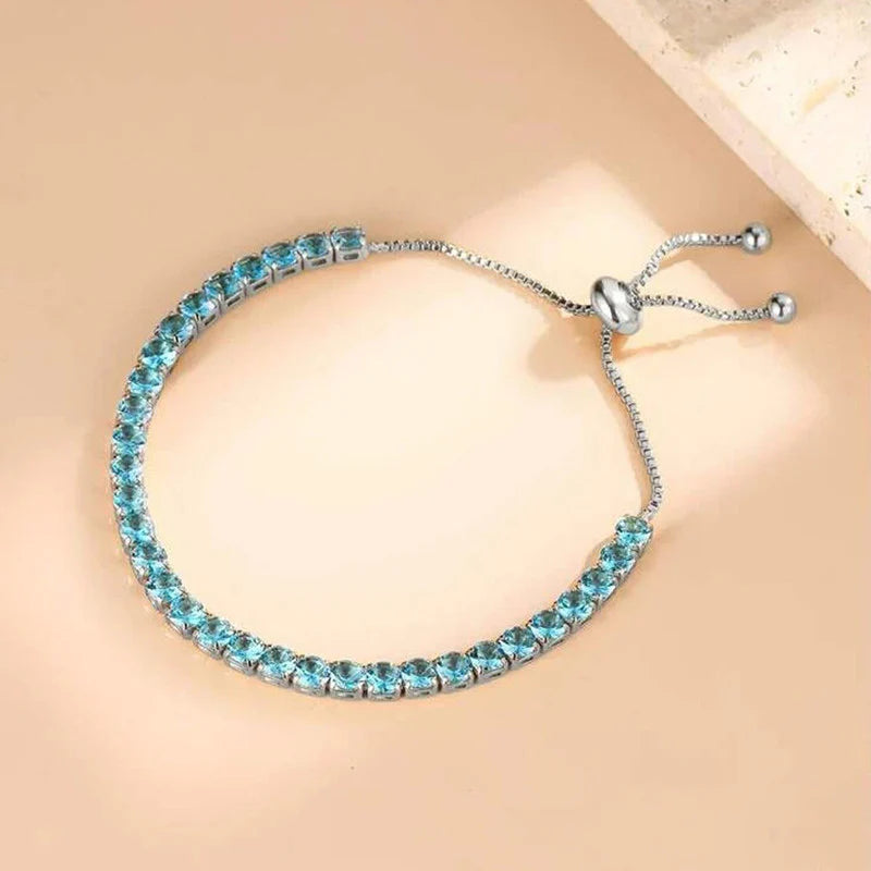 Anti Tarnish Round Cut Cubic Zirconia Blue Matrix Tennis Bracelet