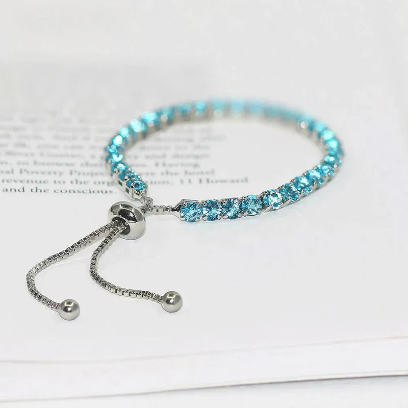 Anti Tarnish Round Cut Cubic Zirconia Blue Matrix Tennis Bracelet