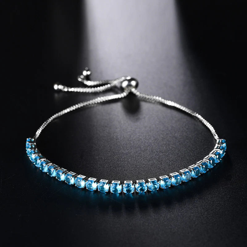 Anti Tarnish Round Cut Cubic Zirconia Blue Matrix Tennis Bracelet
