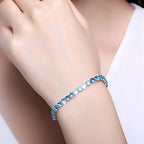 Anti Tarnish Round Cut Cubic Zirconia Blue Matrix Tennis Bracelet