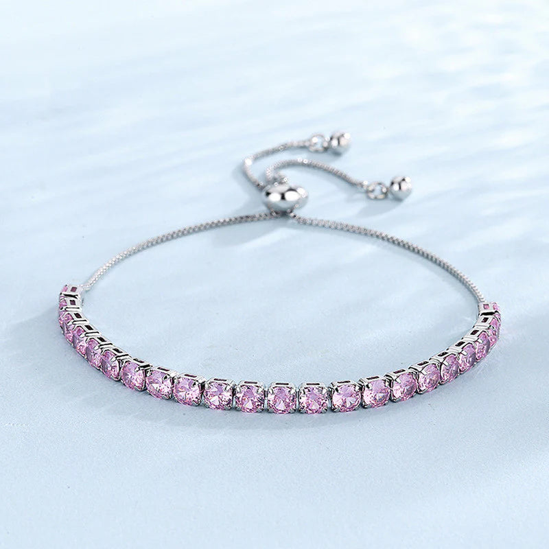 Anti Tarnish Round Cut Cubic Zirconia Pink Matrix Tennis Bracelet