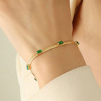 Anti-Tarnish Snake Chain Green Emerald Studded Gold Bracelet