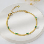 Anti-Tarnish Snake Chain Green Emerald Studded Gold Bracelet