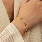 Anti-Tarnish Snake Chain Green Emerald Studded Gold Bracelet