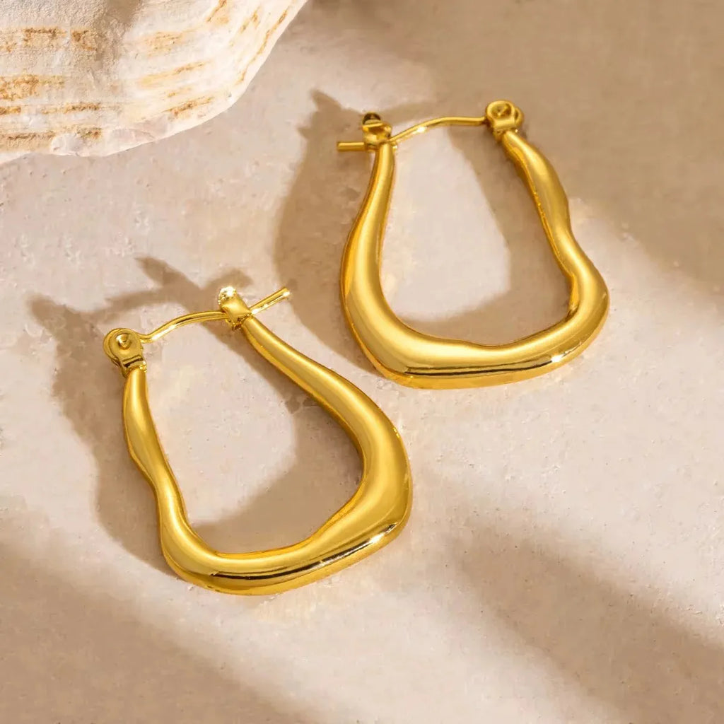 Anti Tarnish Abstract Wavy Hoop Gold Plated Earrings