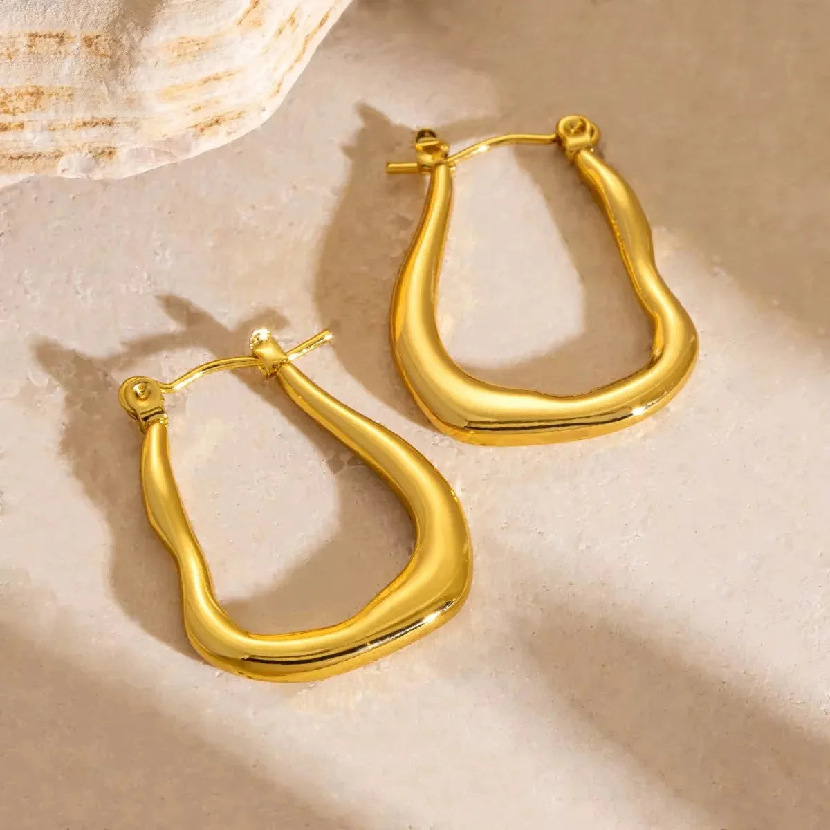 Anti Tarnish Abstract Wavy Hoop Gold Plated Earrings
