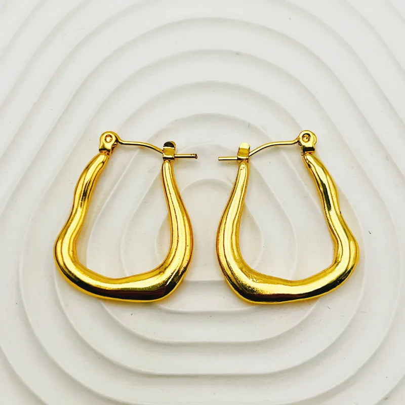 Anti Tarnish Abstract Wavy Hoop Gold Plated Earrings
