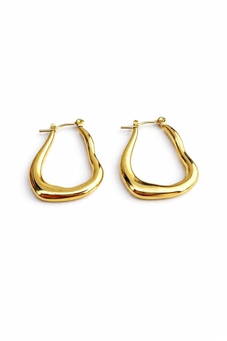 Anti Tarnish Abstract Wavy Hoop Gold Plated Earrings