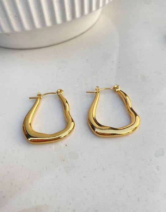 Anti Tarnish Abstract Wavy Hoop Gold Plated Earrings