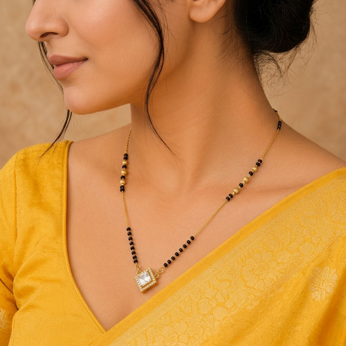 Anti Tarnish American Diamond Black Beads Mangalsutra