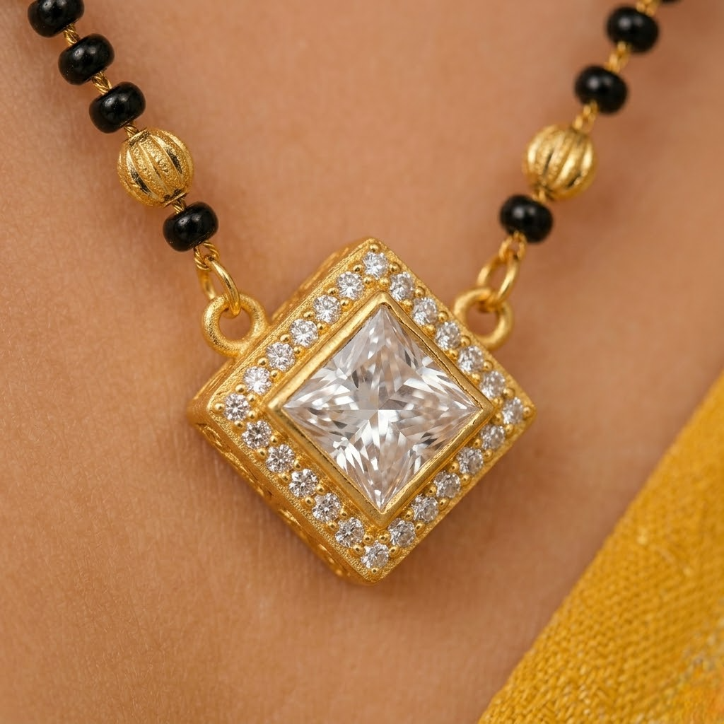 Anti Tarnish American Diamond Black Beads Mangalsutra