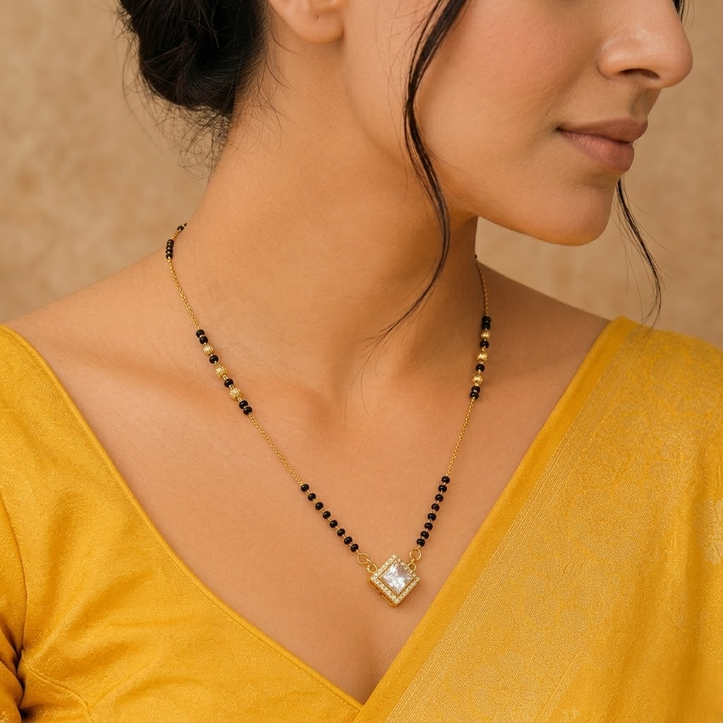 Anti Tarnish American Diamond Black Beads Mangalsutra