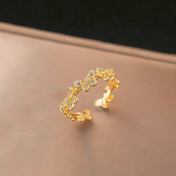 Anti Tarnish Butterfly Themed Adjustable Gold Finger Ring