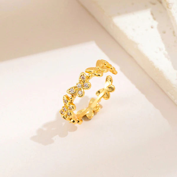 Anti Tarnish Butterfly Themed Adjustable Gold Finger Ring