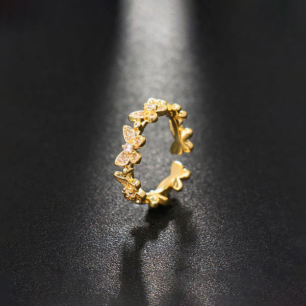 Anti Tarnish Butterfly Themed Adjustable Gold Finger Ring