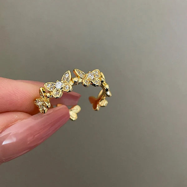 Anti Tarnish Butterfly Themed Adjustable Gold Finger Ring