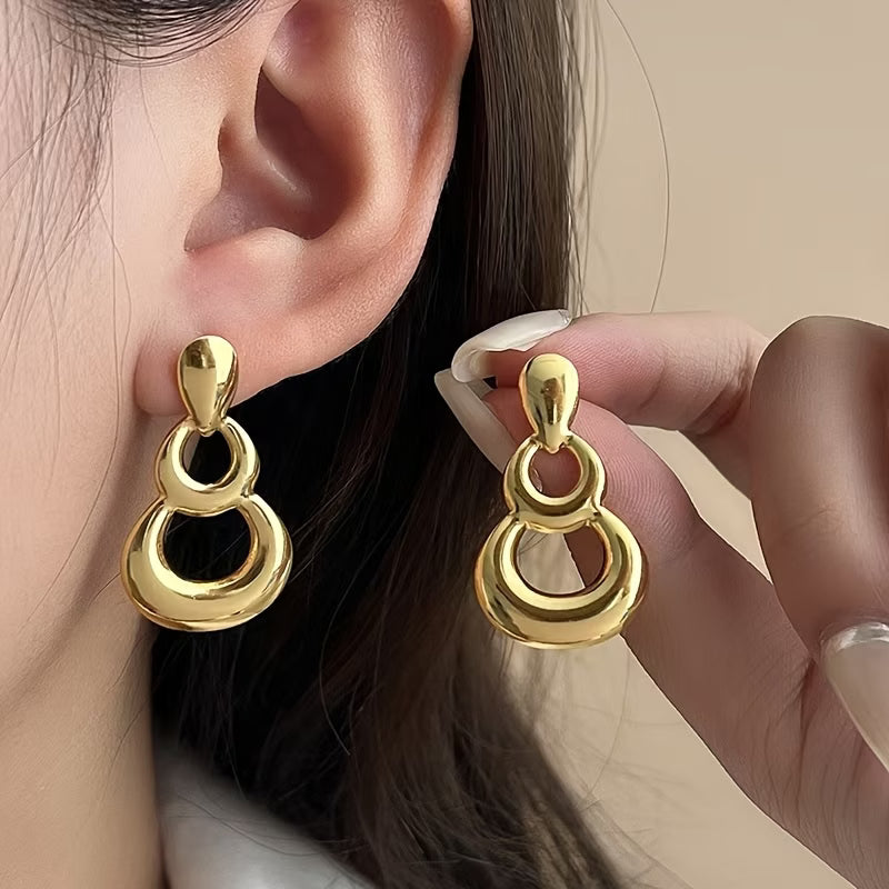 Anti Tarnish Double Hoop Teardrop Gold Plated Earrings