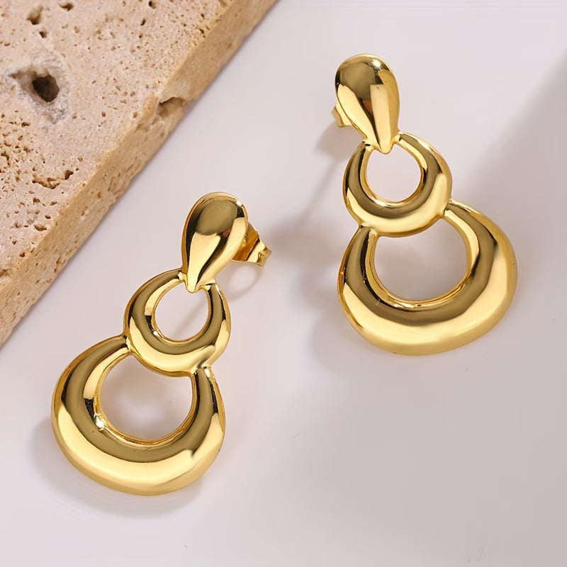Anti Tarnish Double Hoop Teardrop Gold Plated Earrings