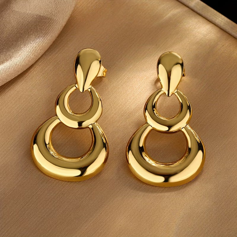 Anti Tarnish Double Hoop Teardrop Gold Plated Earrings