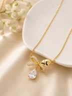 Anti Tarnish Elegant Bow Crystal Diamond & Gold Plated Pendant