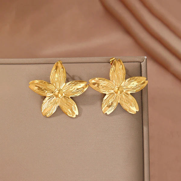 Anti Tarnish Floral Drop Gold Plated Earrings