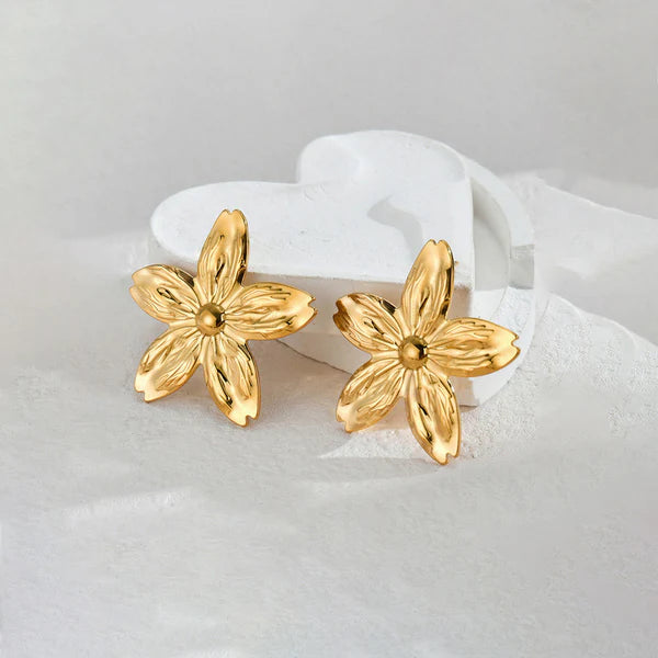 Anti Tarnish Floral Drop Gold Plated Earrings