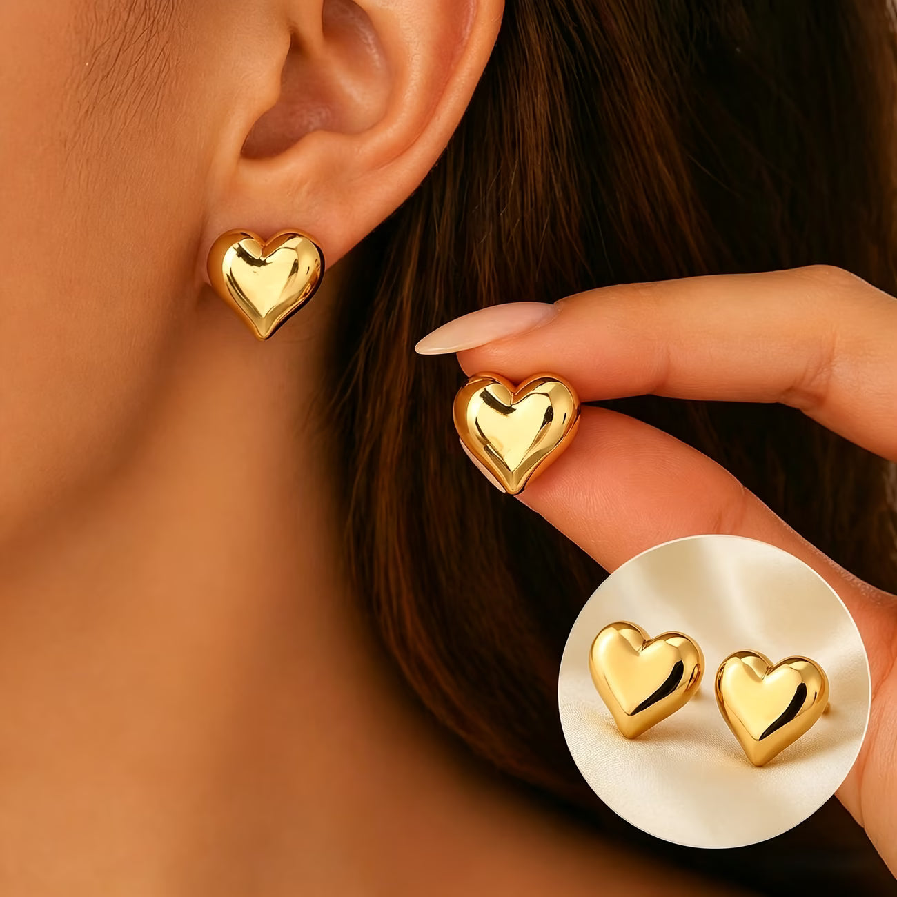 Anti Tarnish Heart Shaped Gold Plated Earrings
