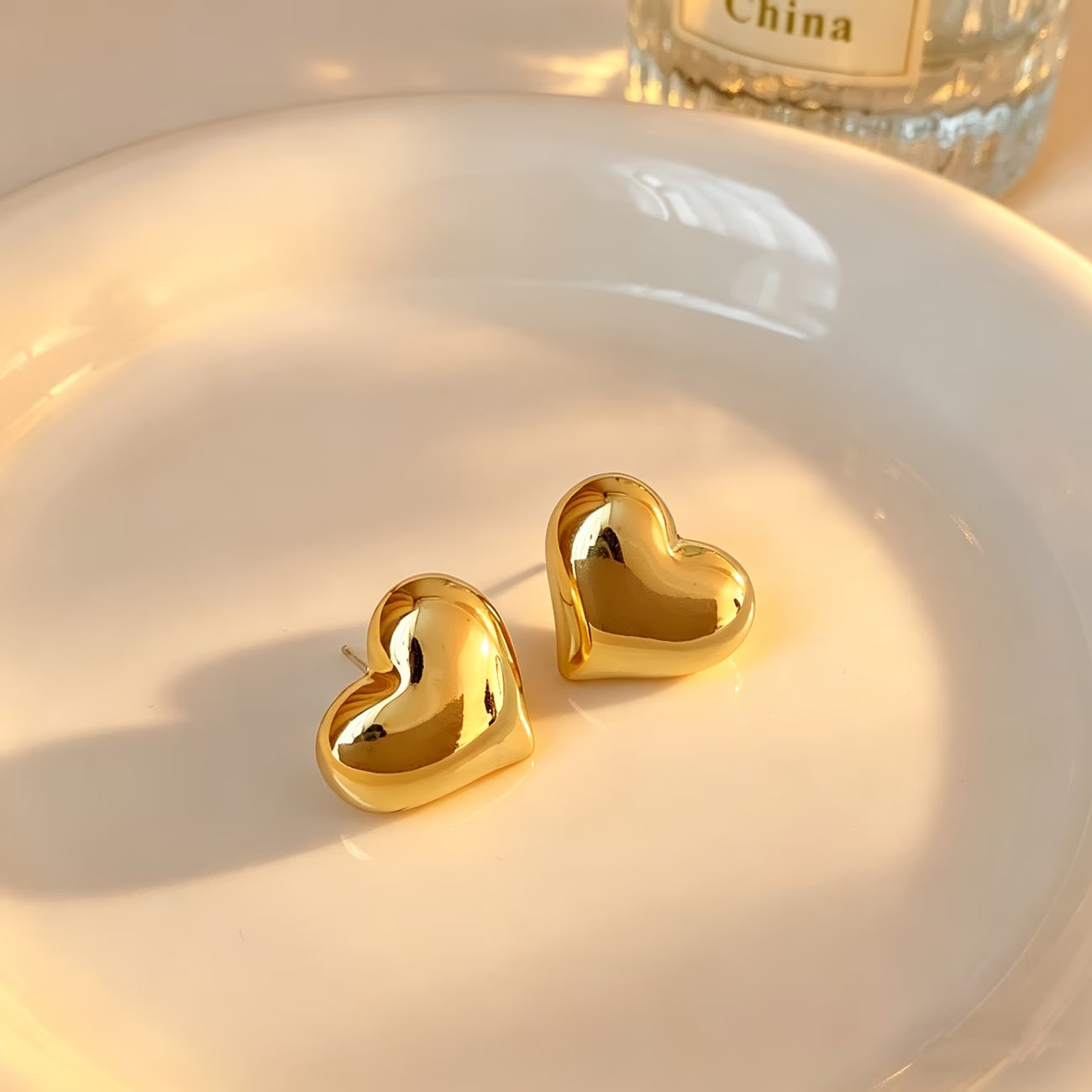Anti Tarnish Heart Shaped Gold Plated Earrings