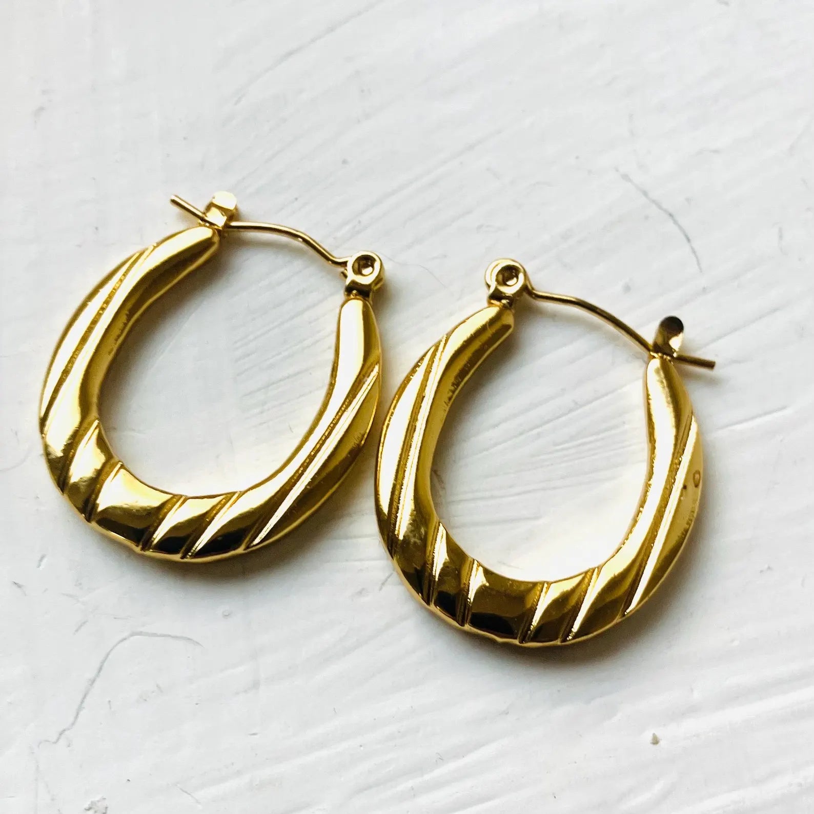 Anti Tarnish Oblong Hoop Gold Plated Earrings