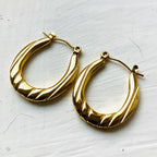 Anti Tarnish Oblong Hoop Gold Plated Earrings